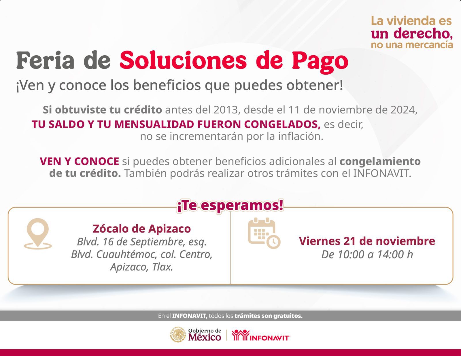 Tendrá Apizaco Feria de Soluciones Infonavit en beneficio de acreditados del norte de Tlaxcala
